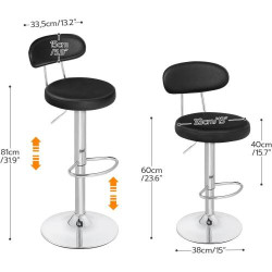 Tabourets de Bar HOOBRO, Lot de 2, Noir, Réglables en situation