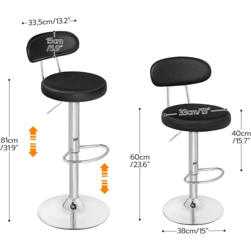 Présentation de Tabourets de Bar HOOBRO, Lot de 2, Noir, Réglables en situation