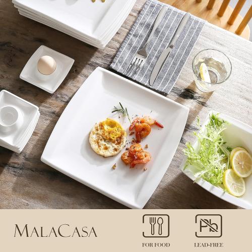 Présentation de Zoom sur Malacasa Lot 12 Assiettes Plates Porcelaine Blanc Crème