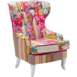 Présentation Fauteuil Bergère Patchwork Multicolore, Pieds Blancs Beliani