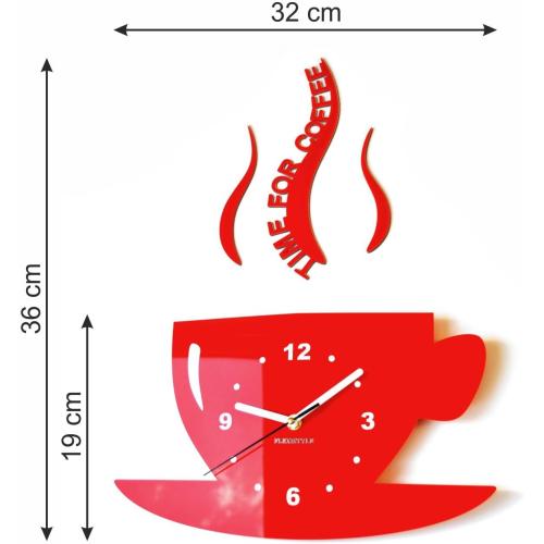 Présentation de Horloge murale moderne rouge, tasse Time for Coffee 3D en situation