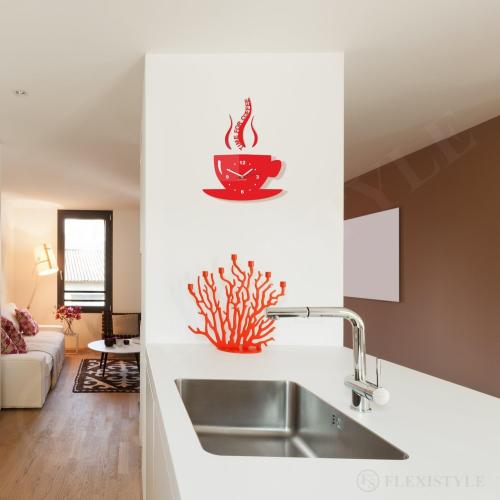 Présentation de Zoom sur Horloge murale moderne rouge, tasse Time for Coffee 3D