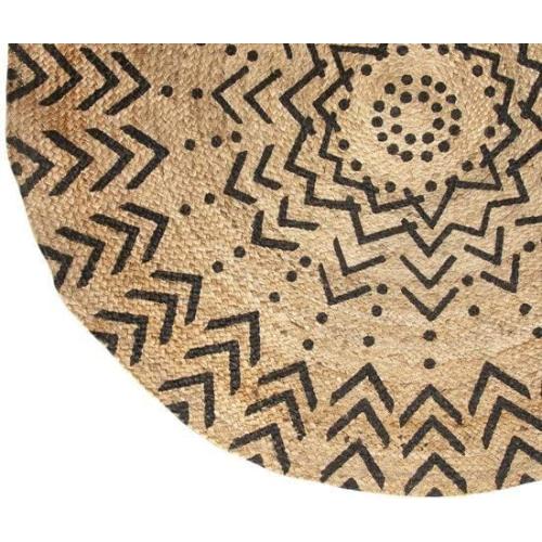 Présentation de Zoom sur Tapis Rond Jute Ethnique Atmosphera, Deux Motifs