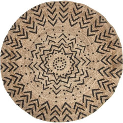 Présentation Tapis Rond Jute Ethnique Atmosphera, Deux Motifs