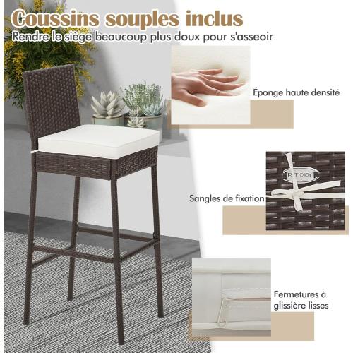 Présentation de Zoom sur Tabourets de Bar Rotin Lot de 2, Chaise Extérieure Confortable