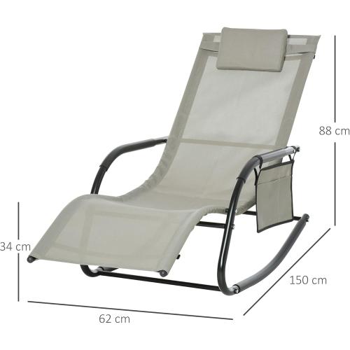 Présentation de Zoom sur Chaise Longue Bascule Ergonomique Outsunny, Gris Clair