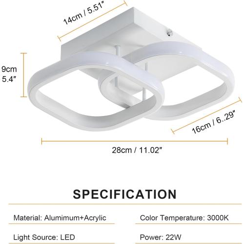 Présentation de Zoom sur Plafonnier LED 22W, Luminaire Moderne Acrylique Blanc