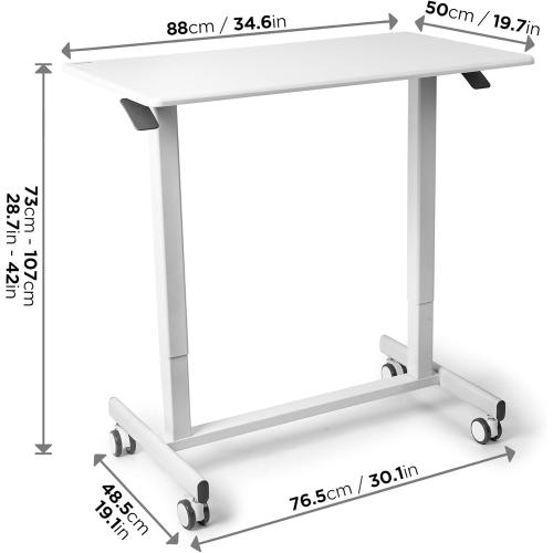 Présentation de Zoom sur Poste de Travail Mobile Assis Debout Blanc, Hauteur Ajustable
