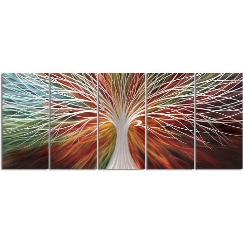 Présentation de Zoom sur Décoration murale métal arbre 3D multicolore, 5 panneaux