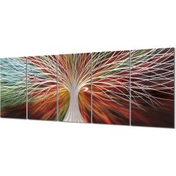 Présentation Décoration murale métal arbre 3D multicolore, 5 panneaux