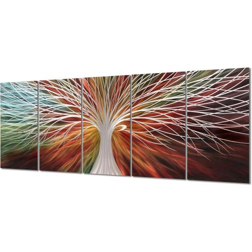 Présentation de Présentation Décoration murale métal arbre 3D multicolore, 5 panneaux