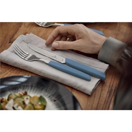 Présentation de Victorinox Menagere 24 pièces, Couteaux Tranchants, Bleu en situation