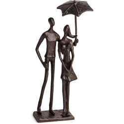 Présentation Sculpture Couple Amoureux Parapluie Bronze, Art Métal Moderne