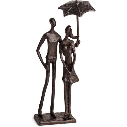 Présentation de Présentation Sculpture Couple Amoureux Parapluie Bronze, Art Métal Moderne