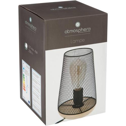 Présentation de Lampe Atmosphera Zely 34, noire, métal, bois en situation