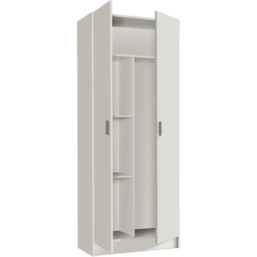 Présentation de Armoire rangement nettoyage 2 portes melamine blanc PEGANE en situation