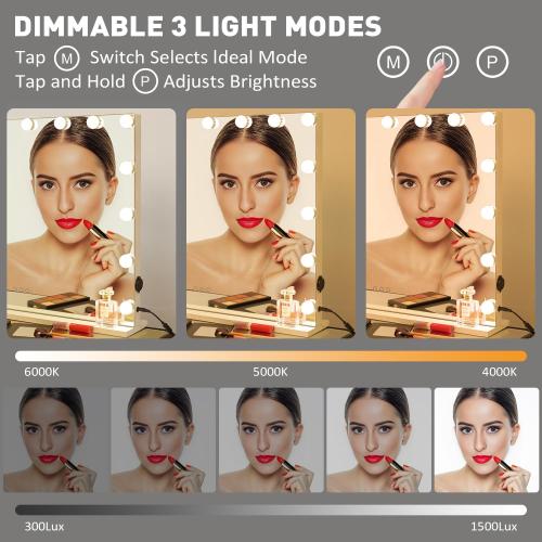 Présentation de Miroir maquillage Hollywood, 15 ampoules LED, USB en situation