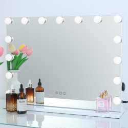 Présentation Miroir maquillage Hollywood, 15 ampoules LED, USB