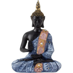 Présentation Sculpture Moderne Bouddha Pierre Synthétique Noir Bleu