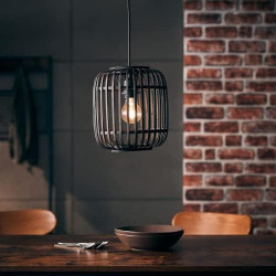 Présentation Suspension Rotin Moderne Boho, Lampe Suspendue Douille E27, Marron Clair Noir