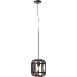 Suspension Rotin Moderne Boho, Lampe Suspendue Douille E27, Marron Clair Noir en situation