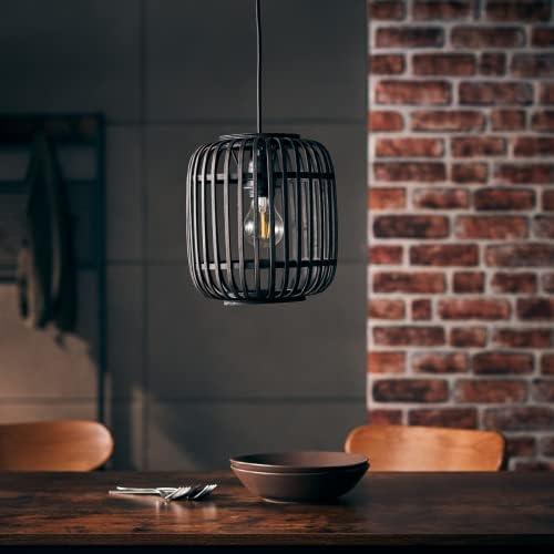 Présentation de Zoom sur Suspension Rotin Moderne Boho, Lampe Suspendue Douille E27, Marron Clair Noir