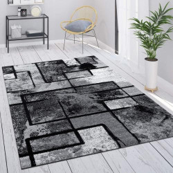 Présentation Tapis Vintage Mias Teppiche Gris, Motif Géométrique Abstrait