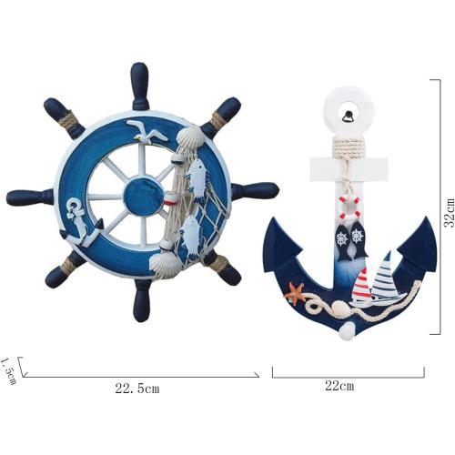 Présentation de Décoration Murale Nautique, Roue Bateau, Ancre Bois en situation