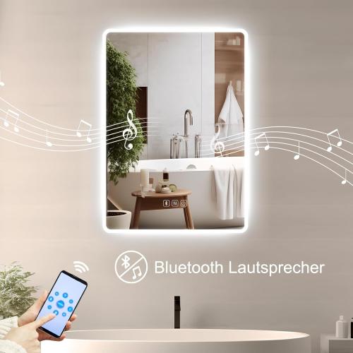 Présentation de Zoom sur Miroir salle de bain LED, Bluetooth, anti-buée, haut-parleur