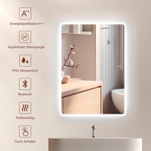 Présentation de Miroir salle de bain LED, Bluetooth, anti-buée, haut-parleur en situation