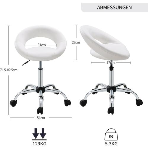 Présentation de Zoom sur Duhome Chaise Pivotante Similicuir Blanc, Tabouret Bureau