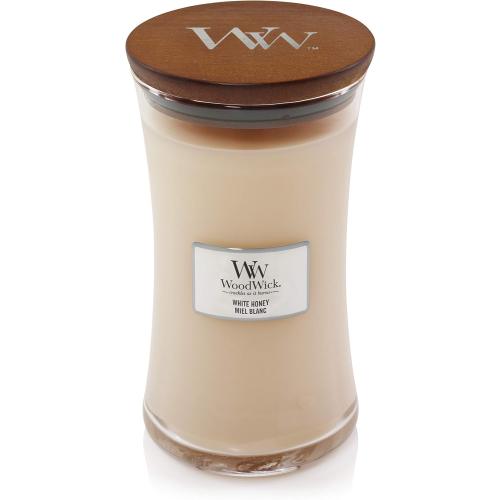 Présentation de Bougie WoodWick, Beige, Parfum Relaxant, Ambiance Chaleureuse en situation