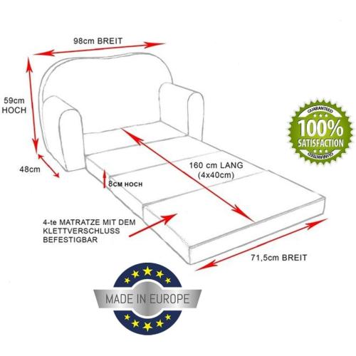 Présentation de Canapé Lit Futon Enfant, Meuble Pouf, Repose Pied, Oreiller en situation