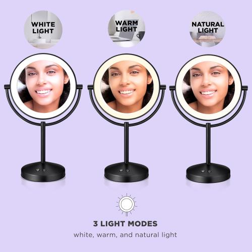 Présentation de Zoom sur Miroir maquillage éclairé LED Conair, grossissant x10, noir