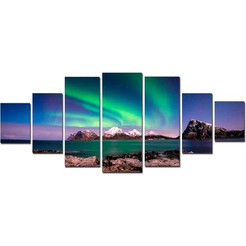 Présentation de Zoom sur Tableau Paysage Aurora Borealis, Impression Toile XXL Moderne