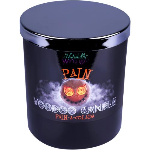 Présentation de Bougie Voodoo Pain Naturally Wicked, poupée vaudou, jaspe leopard en situation