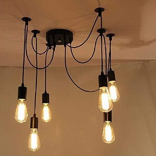 Présentation de Zoom sur Suspension Luminaire Industrielle Vintage, Lampe Araignée 6 Bras Réglable, Éclairage Plafond