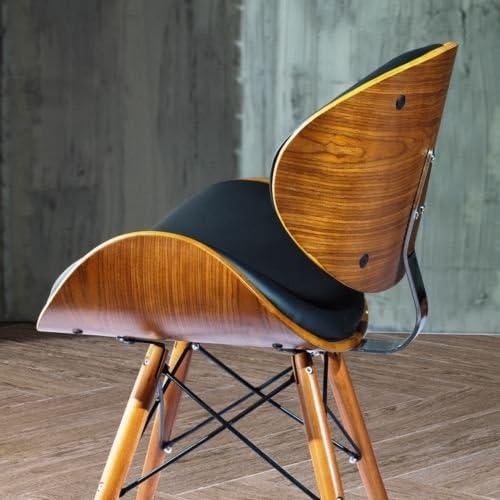 Présentation de Zoom sur Chaise de Bureau Rétro, Simili Cuir Noir, Finitions Noyer, Style Folk