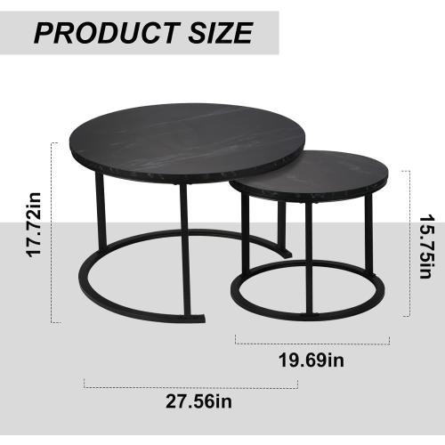 Présentation de Zoom sur Tables d'appoint rondes empilables, métal robuste, noir