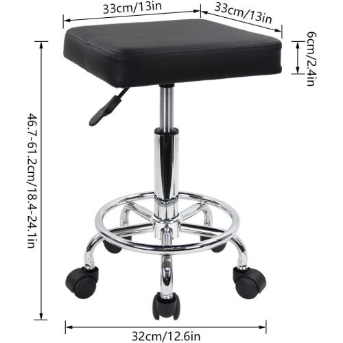 Présentation de Zoom sur Tabouret roulettes Square, pédale, noir, design moderne