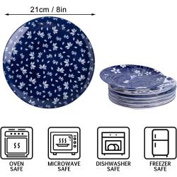 Assiettes en porcelaine bleu, lot de 6, grandes, polyvalentes en situation