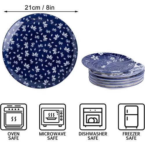 Présentation de Assiettes en porcelaine bleu, lot de 6, grandes, polyvalentes en situation