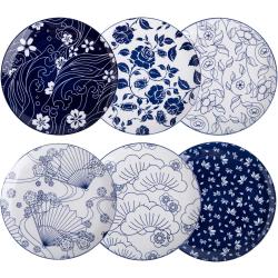 Présentation Assiettes en porcelaine bleu, lot de 6, grandes, polyvalentes