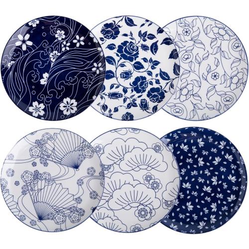 Présentation de Présentation Assiettes en porcelaine bleu, lot de 6, grandes, polyvalentes