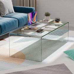 Table Basse Verre Trempé, Design Moderne, Meuble Transparent en situation