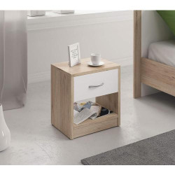 Présentation Table de Nuit Chevet Rocha Scandinave Bois Blanc, Tiroir