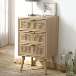 Commode 3 Tiroirs Cannage Rotin Naturel, Design Élégant en situation