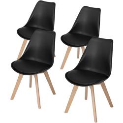 Présentation Chaises Scandinaves Noir, Lot de 4, Pieds Bois Hêtre Massif