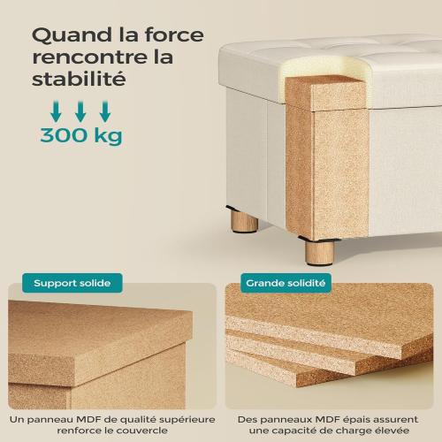 Présentation de Zoom sur Tabouret Pliable SONGMICS avec Espace de Rangement et Repose-Pieds