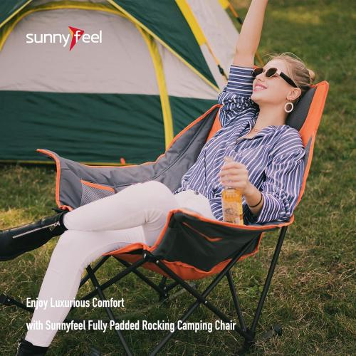 Présentation de Zoom sur Chaise Camping Bascule Luxe Rembourrée SUNNYFEEL Orange